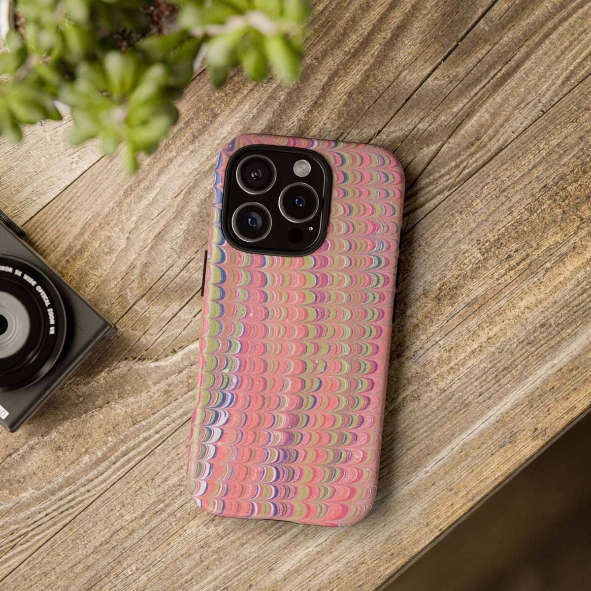 Pink Pastels Feather Marbled Vintage Design iPhone 16 + Samsung + Apple + Google - 2 finishes