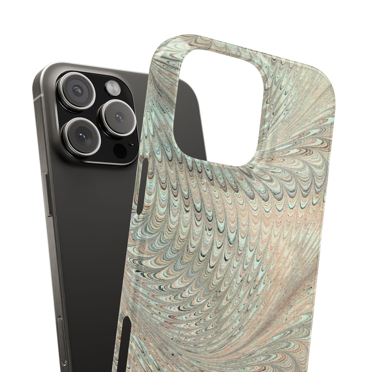 Marbled VIntage Design, Italian Feather Phone Case, Green Hues, Mint, Beige, Neutrals, Slim Phone Cases, IPHONE16 and all sizes