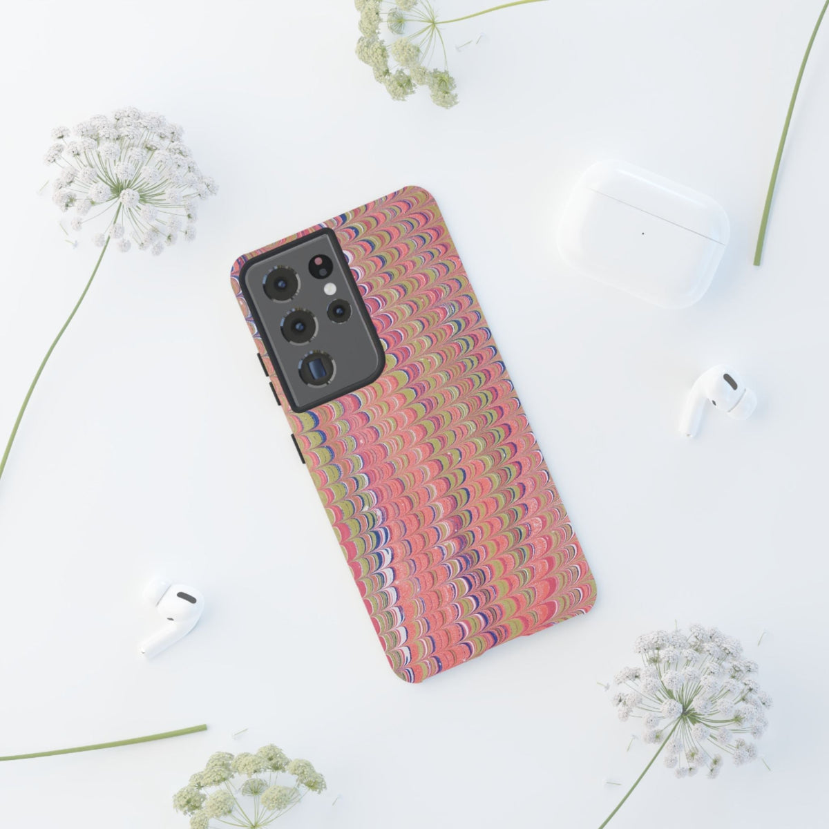 Pink Pastels Feather Marbled Vintage Design iPhone 16 + Samsung + Apple + Google - 2 finishes