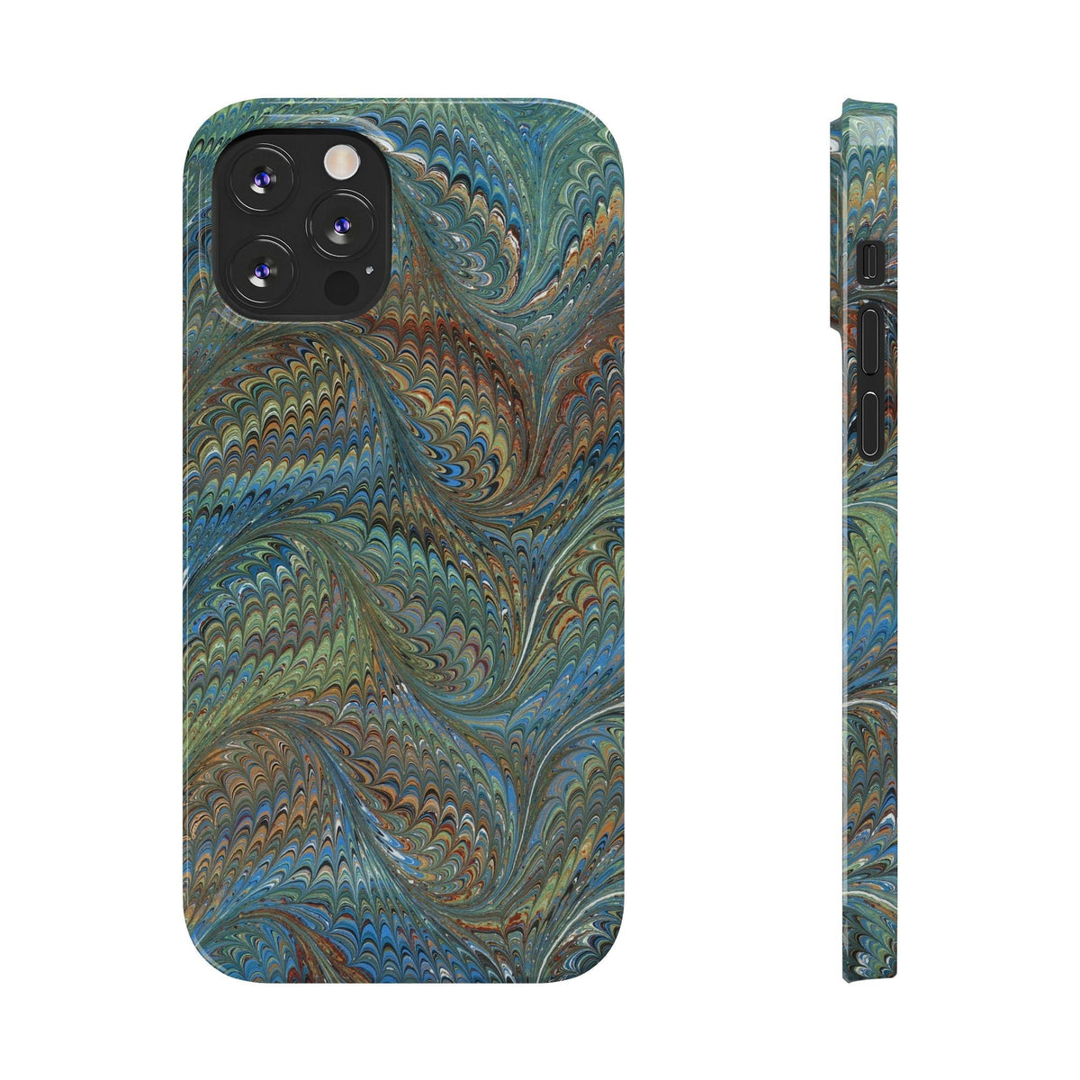 Blue and Green Italian Marbled Swirl Design, Italy Feather Phone Case, Multi-Color, Slim Phone Cases, Case-Mate IPHONE16 and all sizes