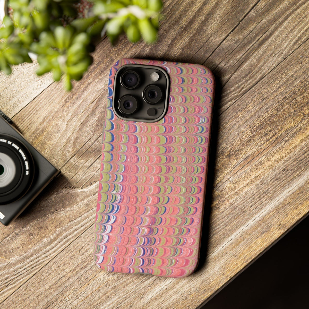 Pink Pastels Feather Marbled Vintage Design iPhone 16 + Samsung + Apple + Google - 2 finishes