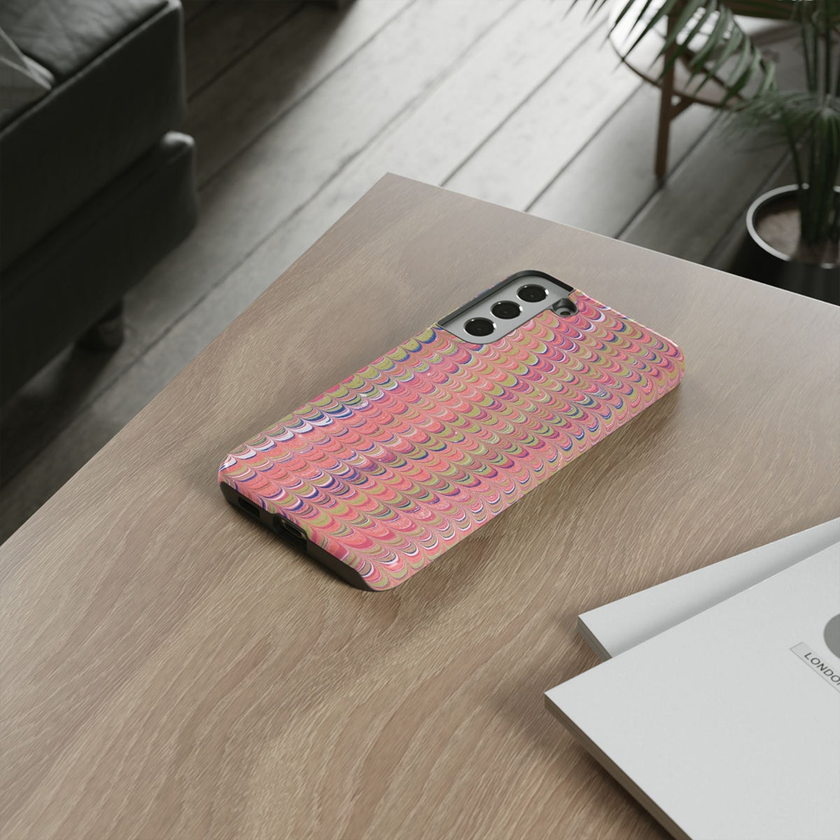 Pink Pastels Feather Marbled Vintage Design iPhone 16 + Samsung + Apple + Google - 2 finishes