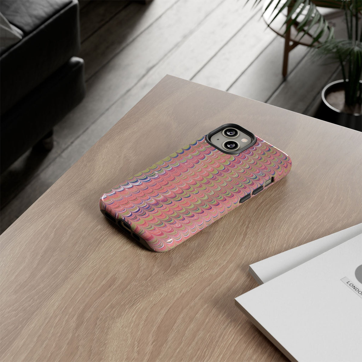 Pink Pastels Feather Marbled Vintage Design iPhone 16 + Samsung + Apple + Google - 2 finishes